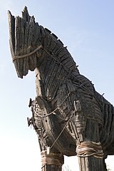 The Trojan horse that appeared in the 2004 film Troy, now on display in Çanakkale, Turkey