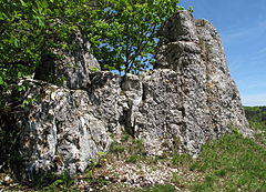 Bild 8: Aus dem Fels gearbeitete Gebäudeeinfassung an der östlichen Spornspitze