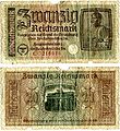 20 RM, 1938–1945, Reichskredit­kassenschein