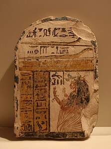Stela with a woman adoring Meretsenger. Egyptian Museum of Berlin.