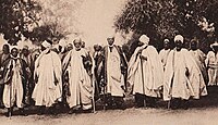 Photograph of 6 emirs and sultans of Northern Nigeria at the Great Durbar in 1913 Kano. Among them are Abubakar Garbai (third from the left) and Muhammad Abbass, Emir of Kano.