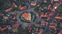 Aerial view of the village center