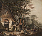 A. Schelfhout, Figures outside a farmstead, undated; pen, Indian ink and watercolor on paper