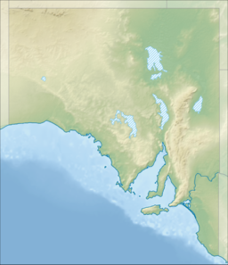 A map of South Australia with a mark indicating the location of Kati Thanda–Lake Eyre