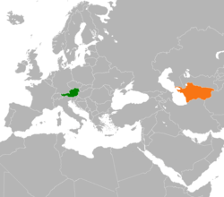 Map indicating locations of Austria and Turkmenistan