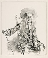François Boucher after Watteau, Vieillard assis sur une chaise, coiffé d'un grand chapeau, 1726, etching, plate 69 in Figures de différents caractères, Louvre, Paris