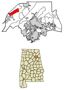 Location of Bristow Cove in Etowah County, Alabama.