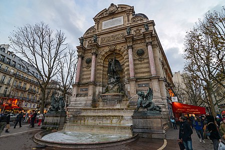 Fontaine de la Paix, or Fontaine Saint-Michel by Gabriel Davioud (1856–61), where the new Boulevard Saint-Michel met the Seine.