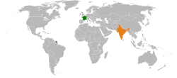 Map indicating locations of France and India