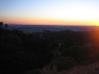 Sunset at Griffith Park, with a view of west Los Angeles.