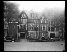 Black and white photograph of a former school