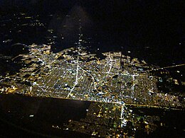 Mexicali and Calexico urban area, viewed at night from the American side of the border