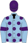 Light blue, purple spots, armlets and cap