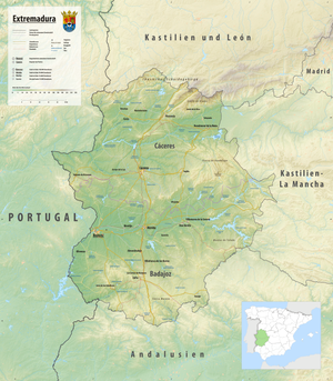 Reliefkarte Extremadura