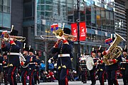 The Royal Regiment of Canadian Artillery full dress tunic is blue with scarlet facings
