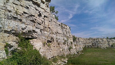 Rock cut at the Old Stone Quarry, now George K. Pinney County Park