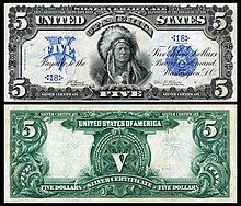 $5 Series 1899 silver certificate depicting Running Antelope