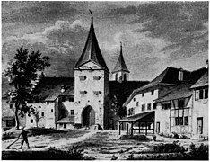 Unteres Tor, 1840 abgebrochen. Zeichnung Ludwig Schulthess von 1839