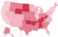 Results by state, shaded according to percentage of the vote for Trump