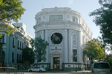 Beaux-Arts architecture in a bank's building façade in Puerto Rico