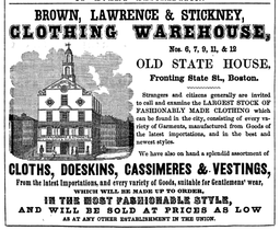 Advertisement for Clothing Warehouse in the Old State House, 1849