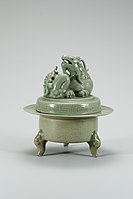 Goryeo celadon incense burner with Girin mystic sacred animal lid on it
