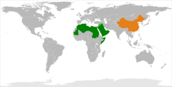 Map indicating locations of Arab League and China