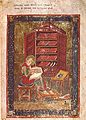Folio 5r from the Codex Amiatinus (8. Jh.)(Florence, Biblioteca Medicea Laurenziana, MS Amiatinus 1), Ezra the scribe. "When the sacred books had been consumed in the fires of war, Ezra repaired the damage."
