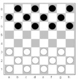 8x8 board, starting position and example play in Bashni