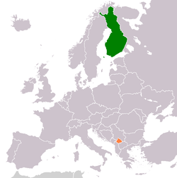 Map indicating locations of Finland and Kosovo