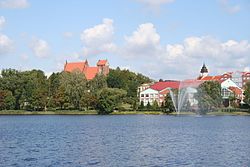 View of Iława from Mały Jeziorak Lake with the Church of the Transfiguration on the left