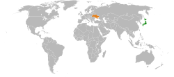 Map indicating locations of Japan and Ukraine