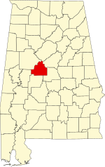 Map of Alabama highlighting Bibb County