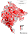 Percent of Montenegrin language in Montenegro by settlements, 2011