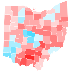 Trend (shift relative to state) in each Ohio county from 2016-2020
