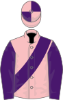Pink, purple sash and sleeves, quartered cap