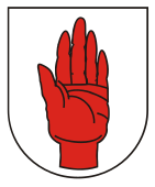 The Red Hand of Ulster (sinister (left) hand version), as used by baronets (other than those of Nova Scotia) as a heraldic badge