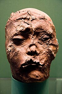 Embalmed head of a clan chieftain. Burial mound 2, Pazyryk. Circa 300 BCE. State Hermitage Museum, St. Petersburg, 1684/29.[21]