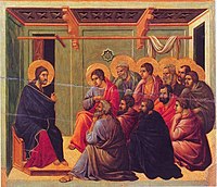 Jesus "saying farewell", Maestà by Duccio, 1308–11