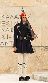 Evzone guard with the winter everyday ceremonial uniform