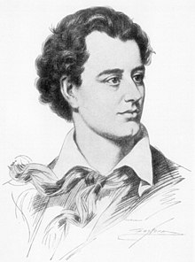 Drawing of man's head, turned to the right, with curly dark hair.