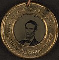 Campaign button for Abraham Lincoln, 1860, on flip side his vice presidential running mate Hannibal Hamlin
