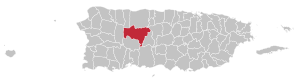 Map of Puerto Rico highlighting Utuado Municipality