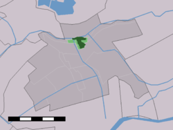 The town centre (dark green) and the statistical district (light green) of Haastrecht in the former municipality of Vlist.