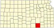 Map of Kansas highlighting Cowley County
