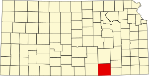 Map of Kansas highlighting Cowley County