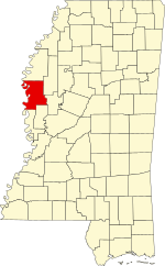 Map of Mississippi highlighting Washington County