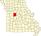 A state map highlighting Pettis County in the western part of the state.