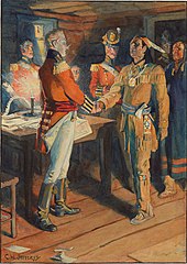 Painting of Tecumseh and Brock shaking hands