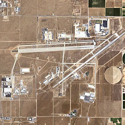An aerial image of a two-runway airport